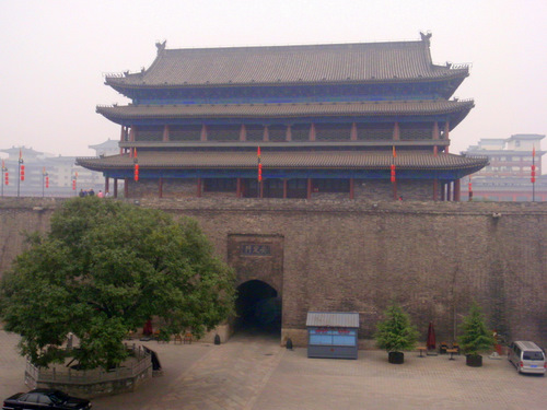 View of a barracks from the exterior gate.